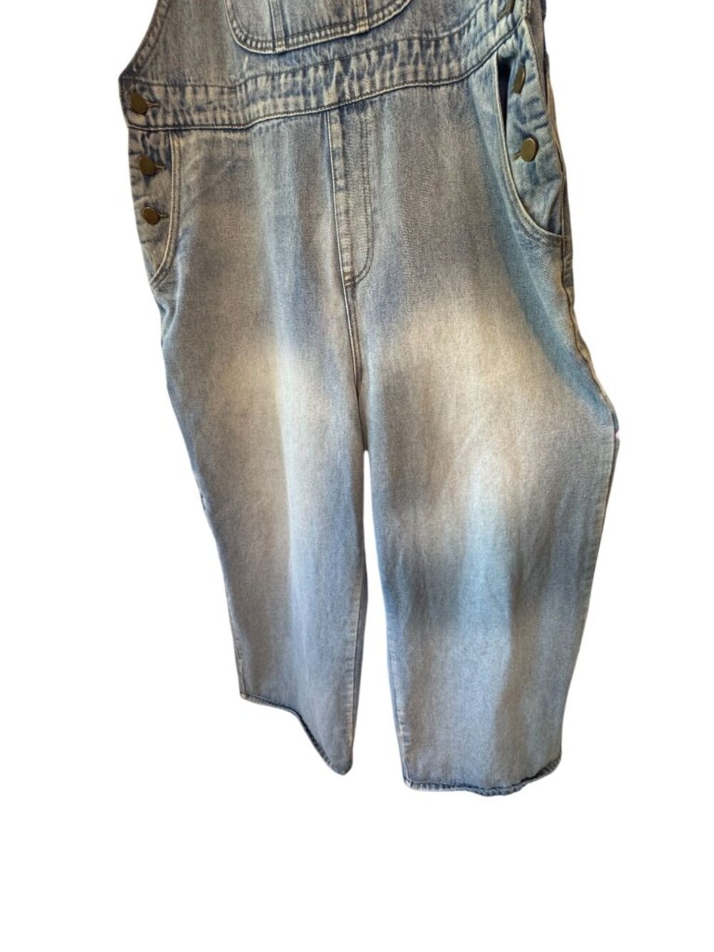 Cider Denim Overalls Women's Size 0XL Light Wash Wide Leg Cargo Pocket Bib - Picture 4 of 12
